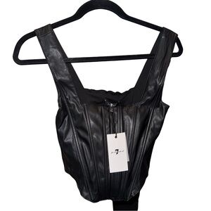 7 For All Mankind Black Faux Leather Corset Tank Size Small NWT